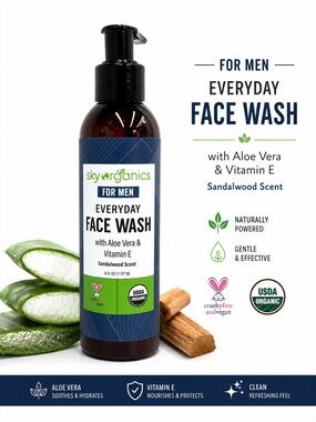Sky Organics For Men Everyday Face Wash 6 oz | Aloe Vera + Vitamin E